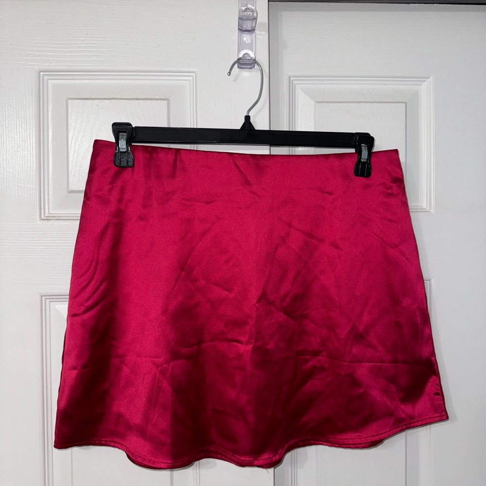 Zeagoo Magenta High Waisted Silk Skirt with Stretchy Waist Band